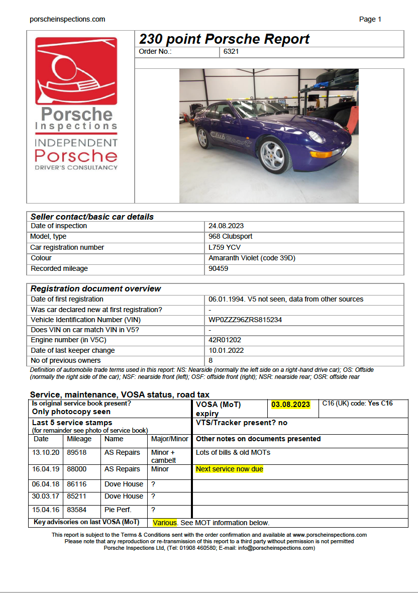 Inspection Report - Porsche Inspections - L759 YCV
